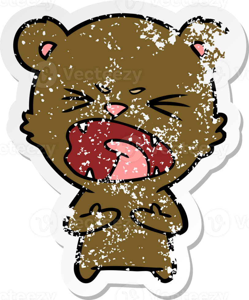 distressed sticker of a angry cartoon bear png