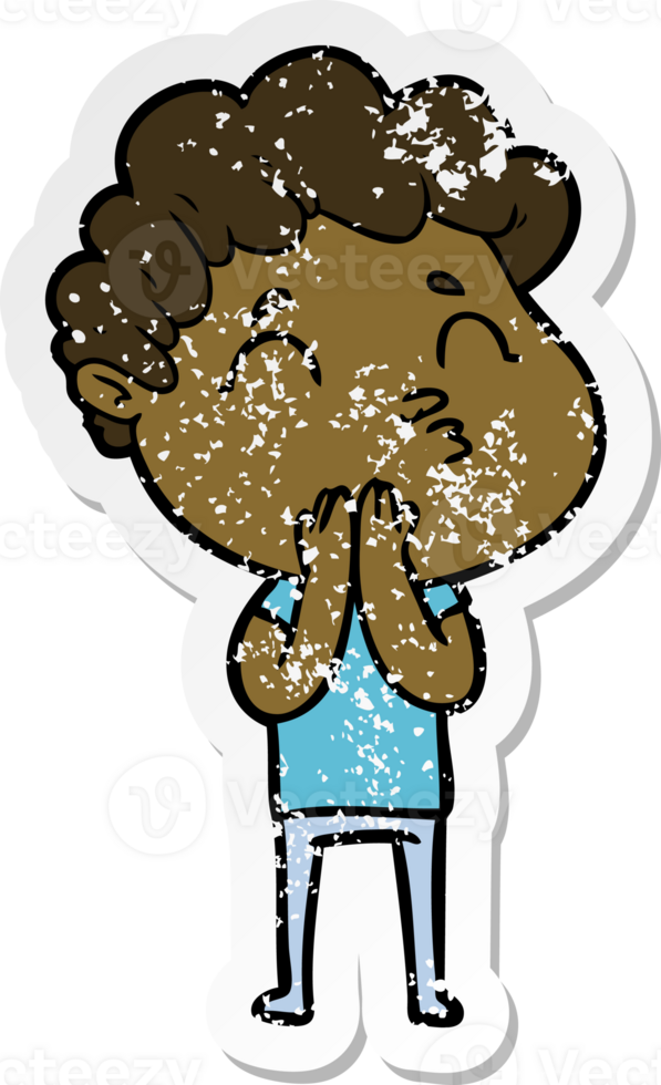 distressed sticker of a cartoon man pouting png