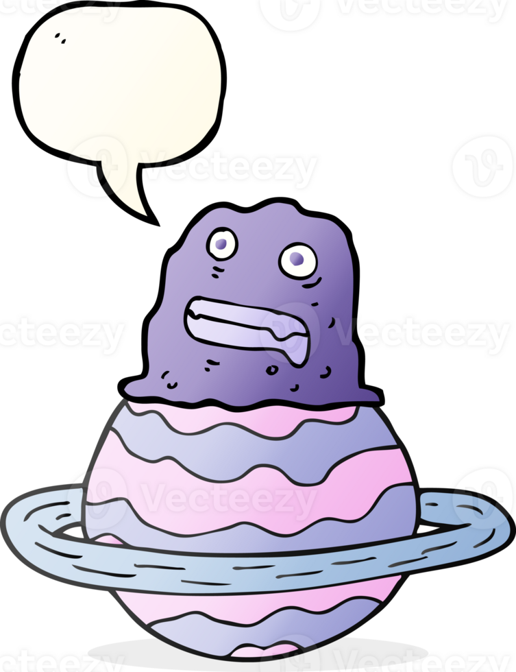hand drawn speech bubble cartoon alien on planet png