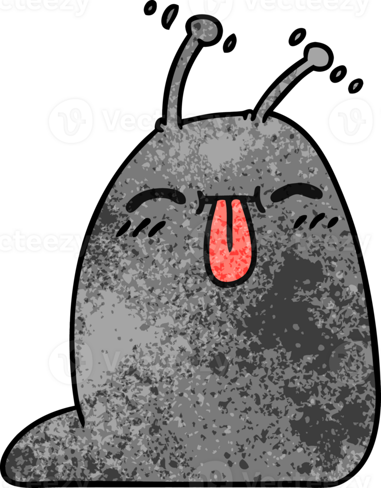 hand drawn textured cartoon of a happy kawaii slug png
