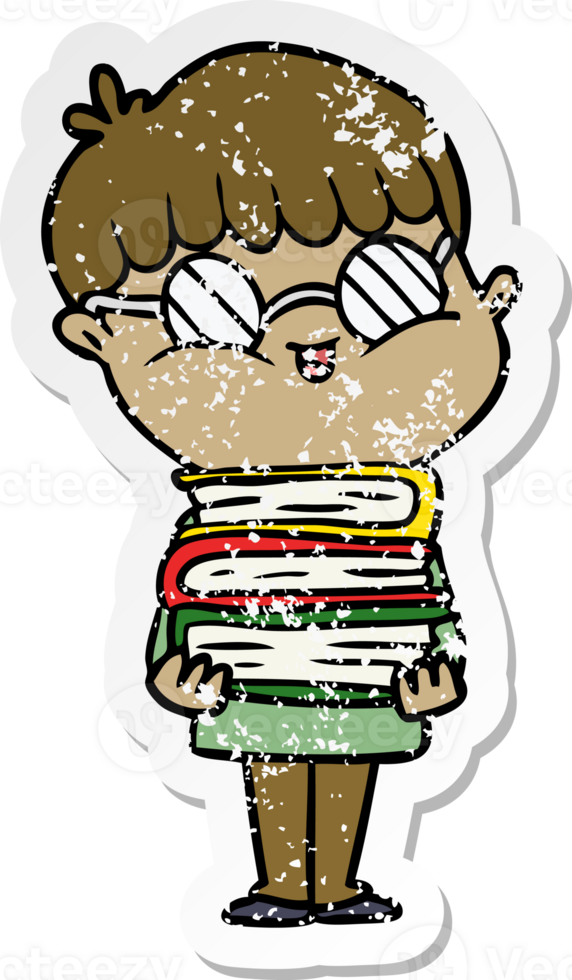 distressed sticker of a cartoon boy wearing spectacles png