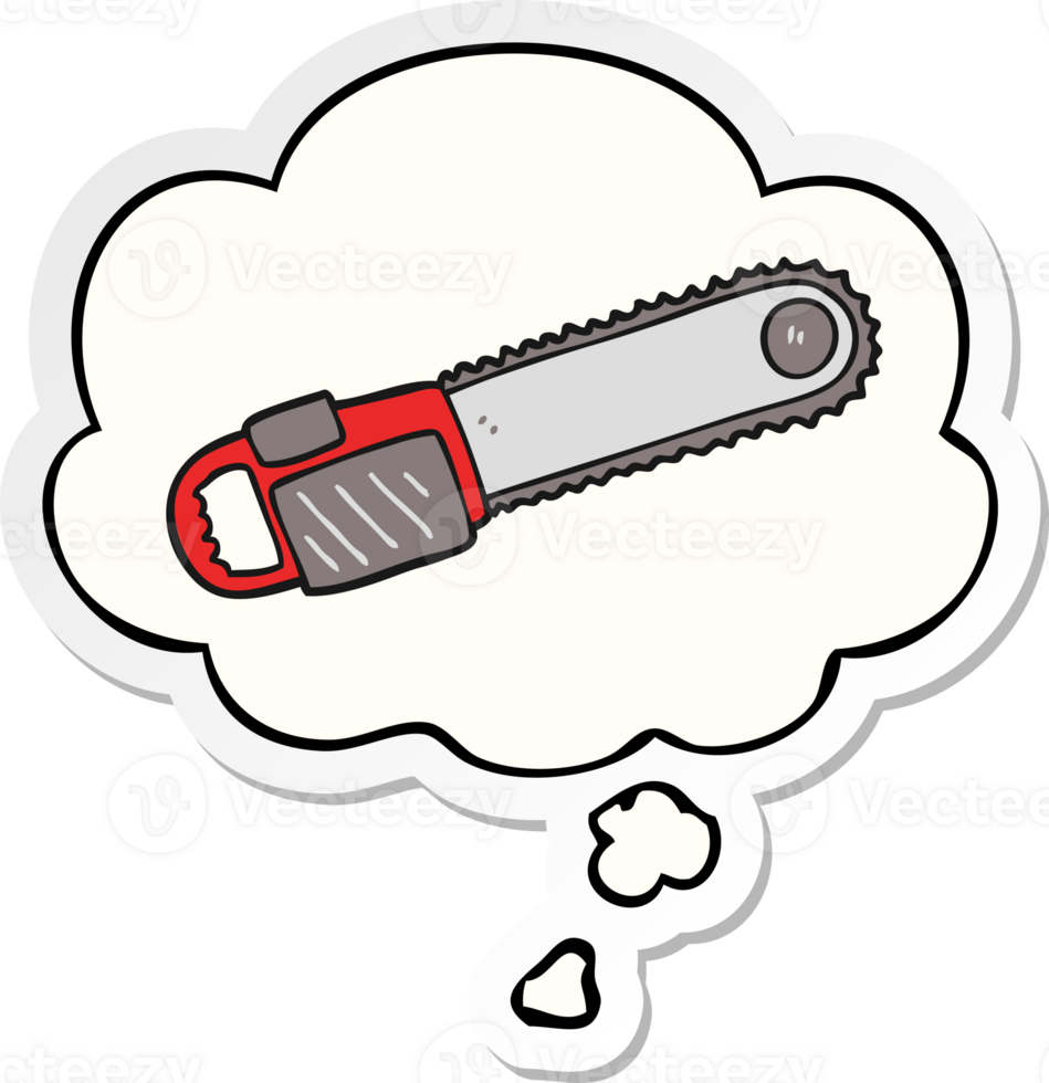 Karikatur Kettensäge mit habe gedacht Blase wie ein gedruckt Aufkleber png