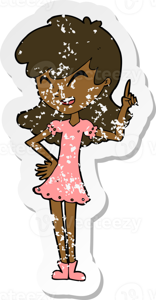 retro distressed sticker of a cartoon girl making point png