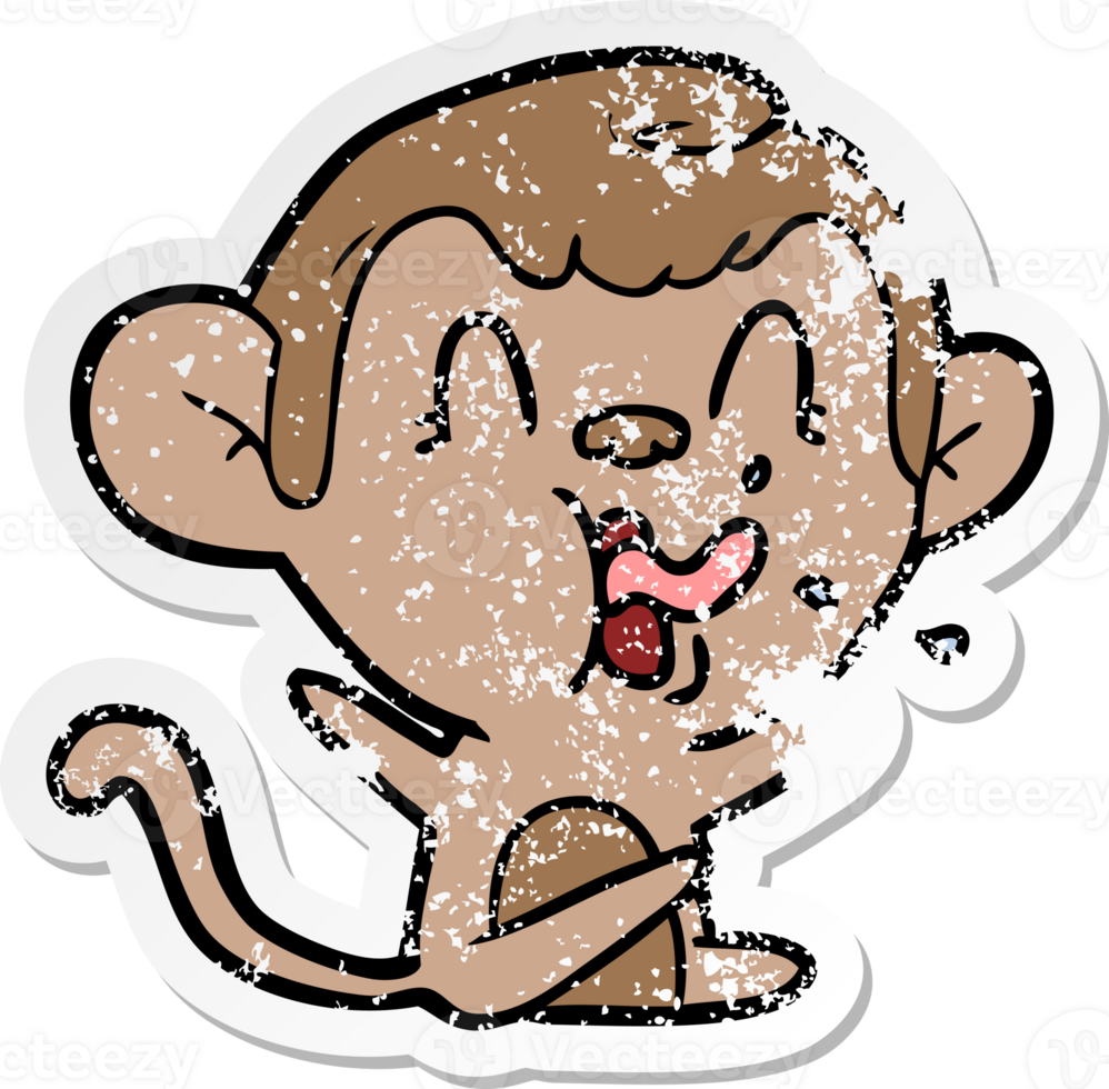 distressed sticker of a crazy cartoon monkey png