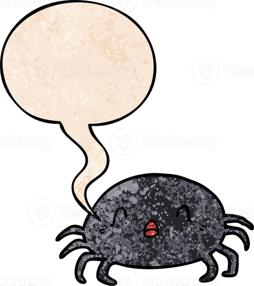 cartoon halloween spider with speech bubble in retro texture style png