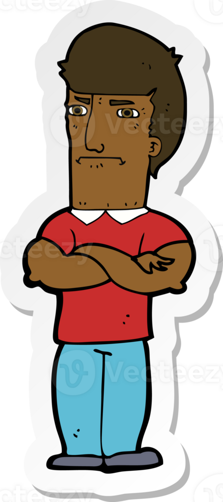 sticker of a cartoon annoyed man with folded arms png