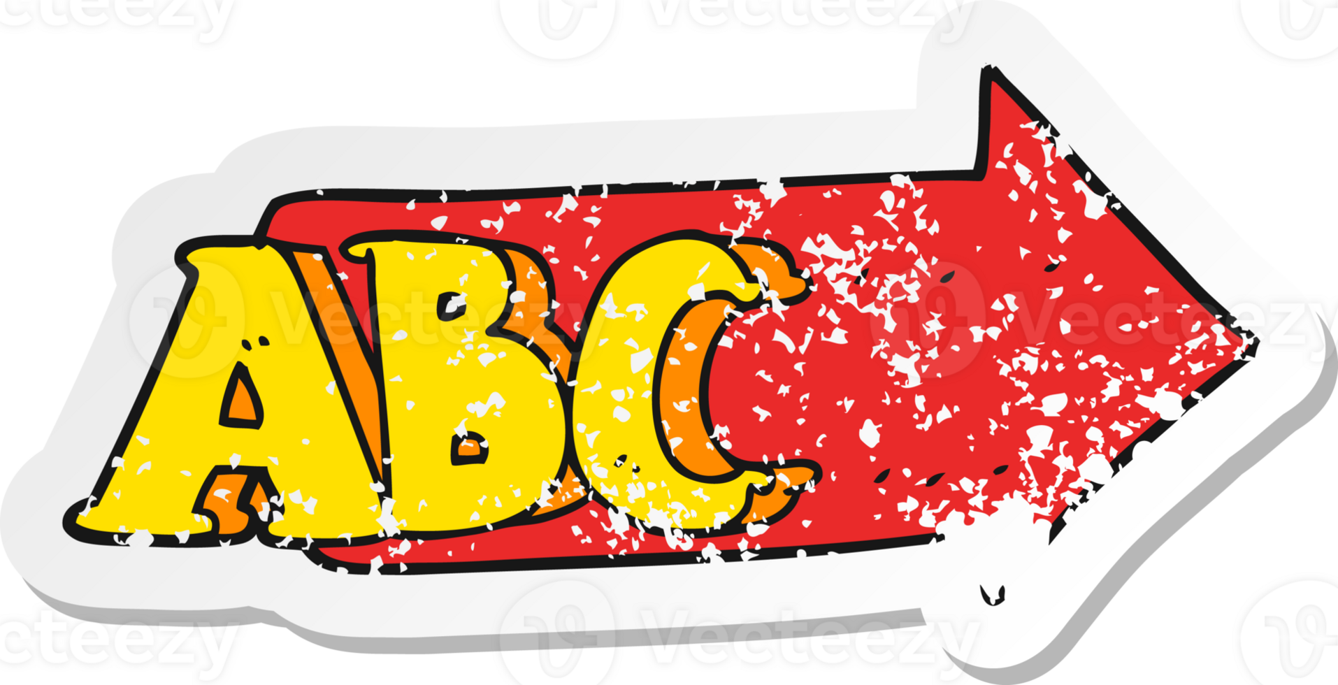 retro distressed sticker of a cartoon ABC symbol png