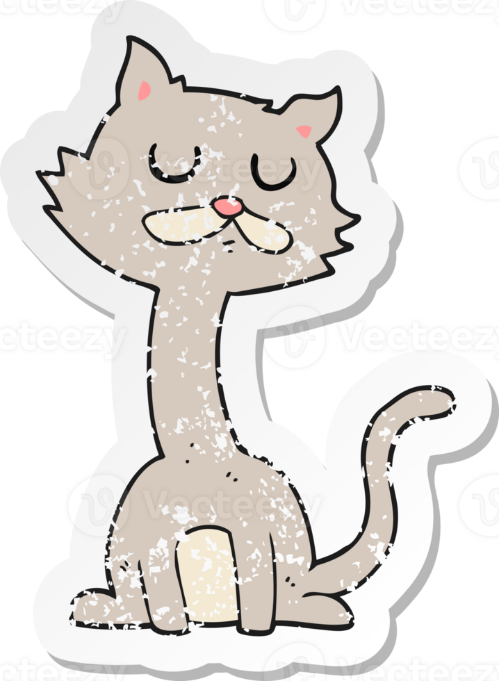 retro distressed sticker of a cartoon cat png