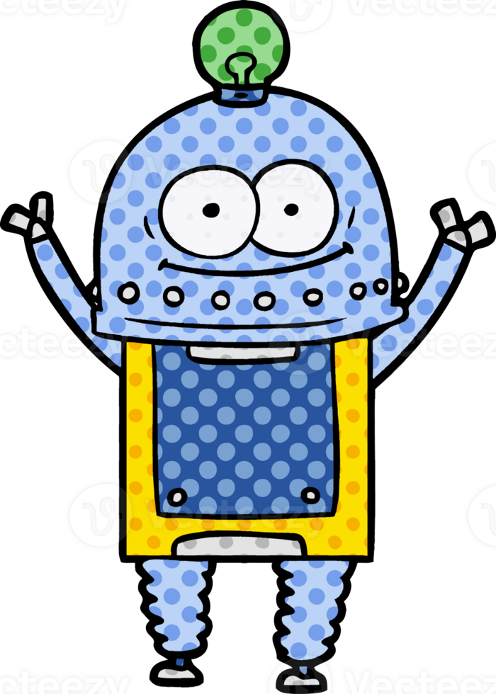 happy carton robot with light bulb png