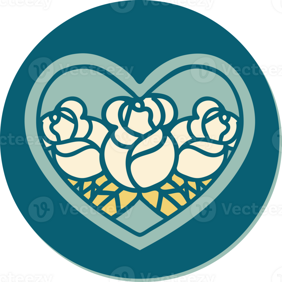 sticker of tattoo in traditional style of a heart and flowers png