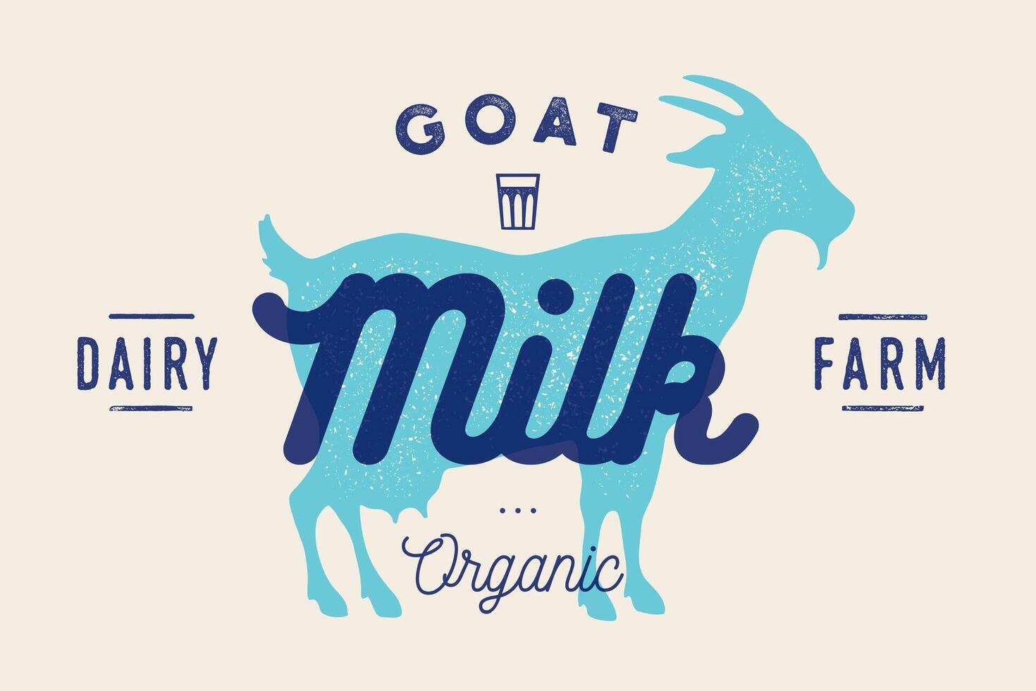 Milk, goat. Logo with goat silhouette, text Milk, Dairy farm vector