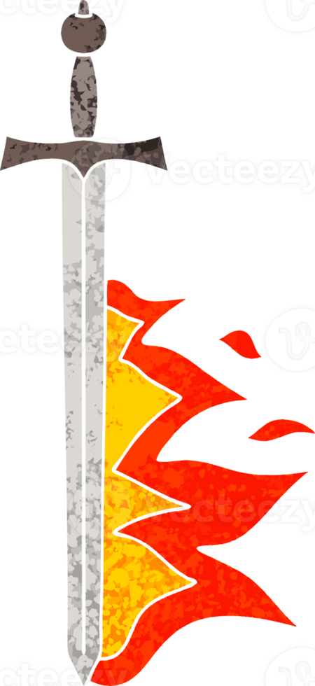 retro illustration style quirky cartoon flaming sword png
