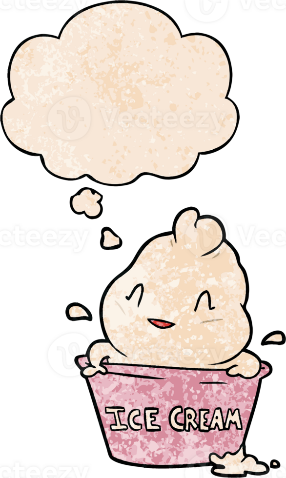 cute cartoon ice cream with thought bubble in grunge texture style png