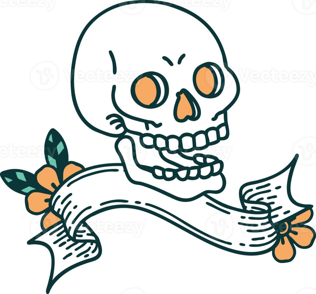traditional tattoo with banner of a skull png