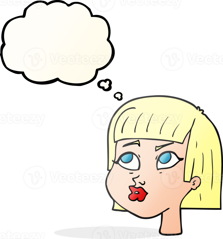 hand drawn thought bubble cartoon female face png