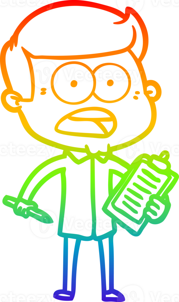 rainbow gradient line drawing of a cartoon shocked man png