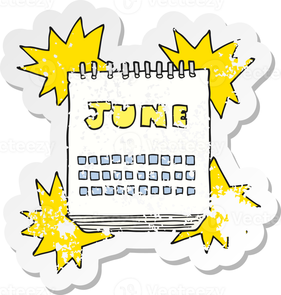 retro distressed sticker of a cartoon calendar showing month of png