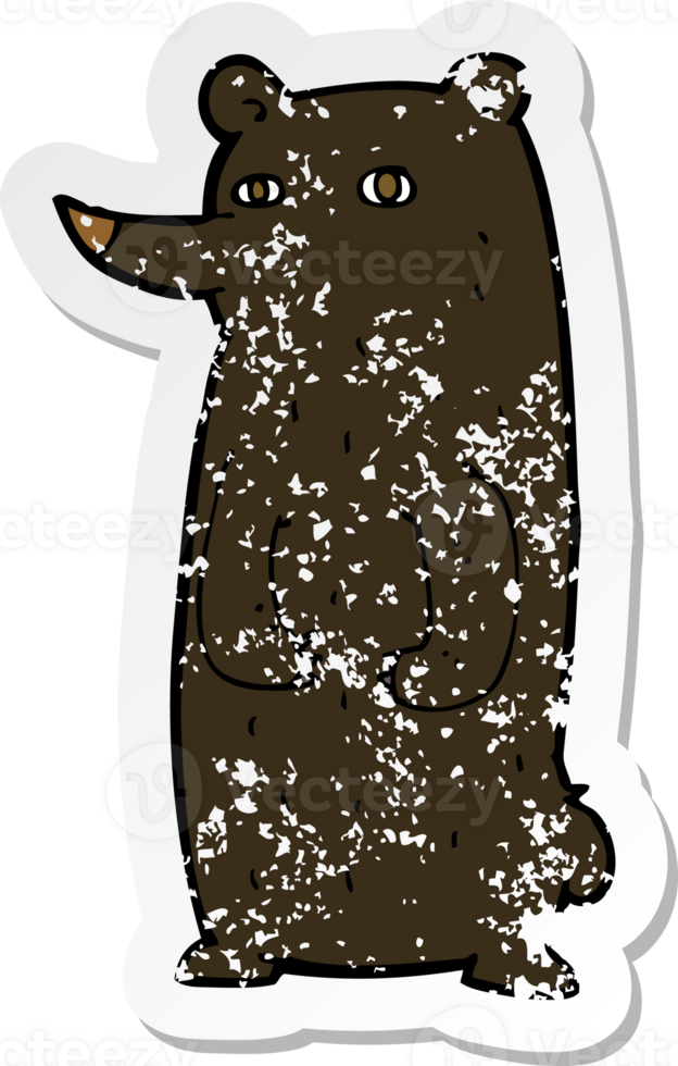 retro distressed sticker of a funny cartoon black bear png