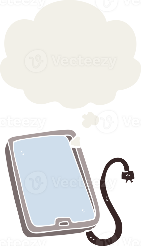 cartoon computer tablet with thought bubble in retro style png