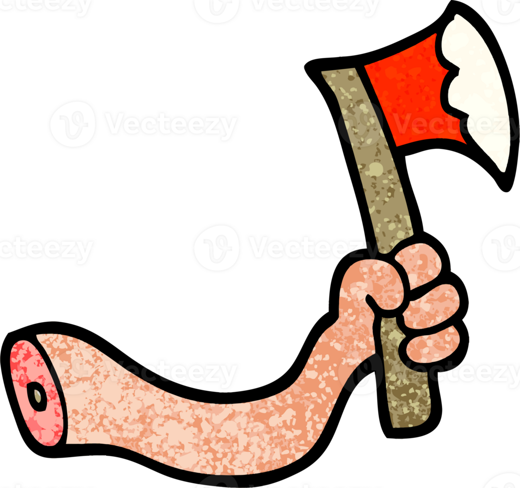 grunge textured illustration cartoon arm with axe png