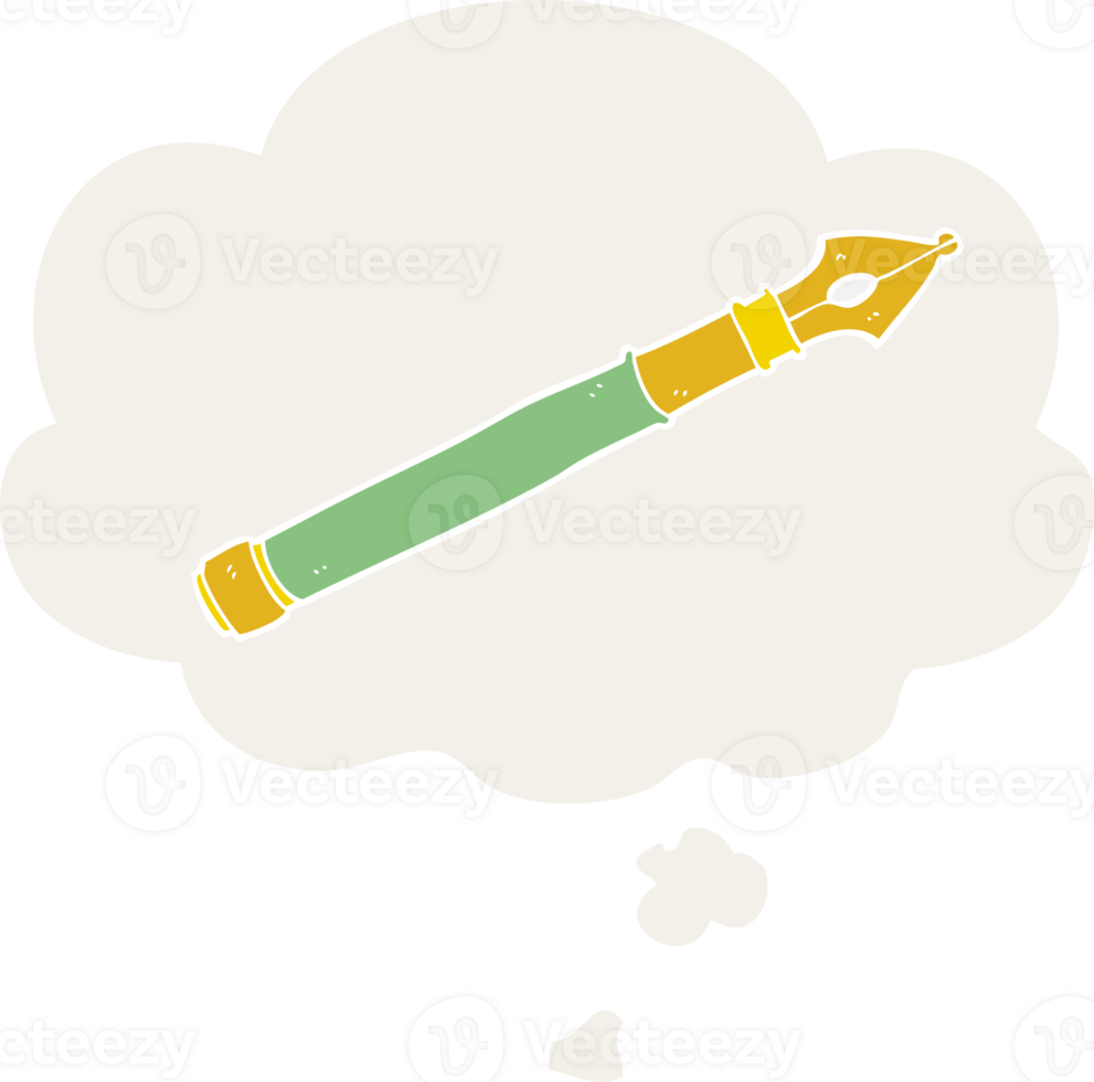 cartoon fountain pen with thought bubble in retro style png