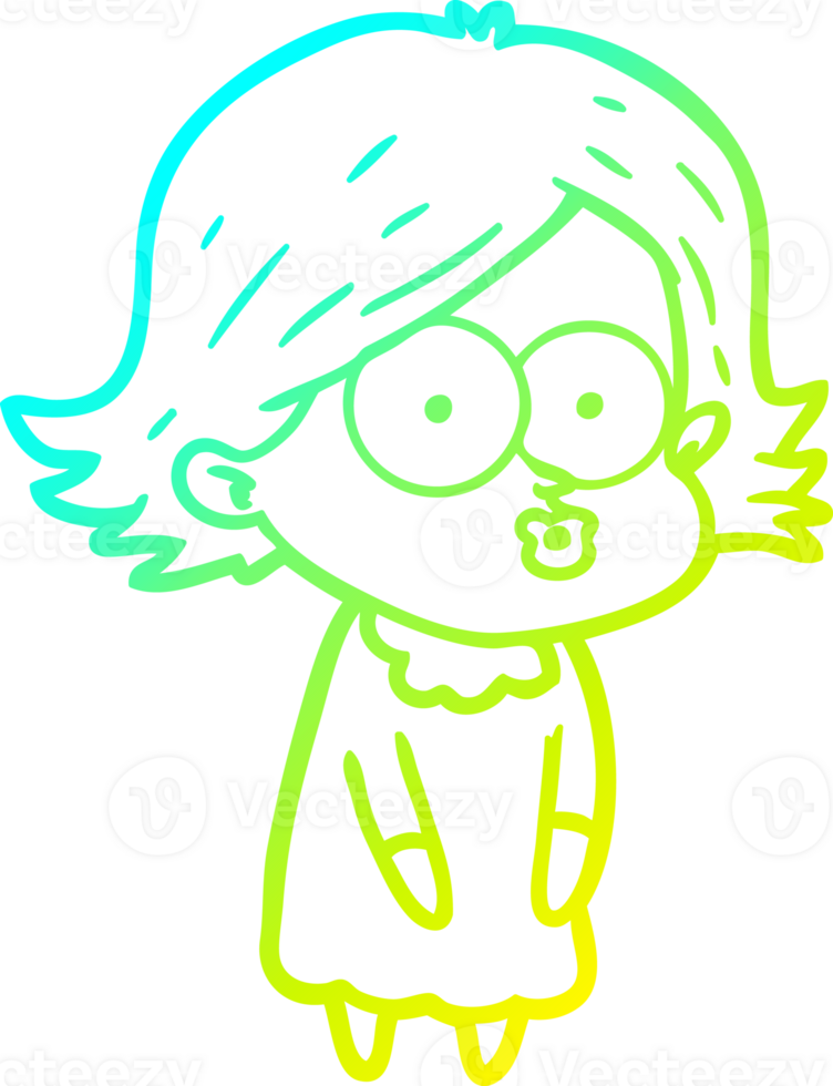cold gradient line drawing of a cartoon girl pouting png