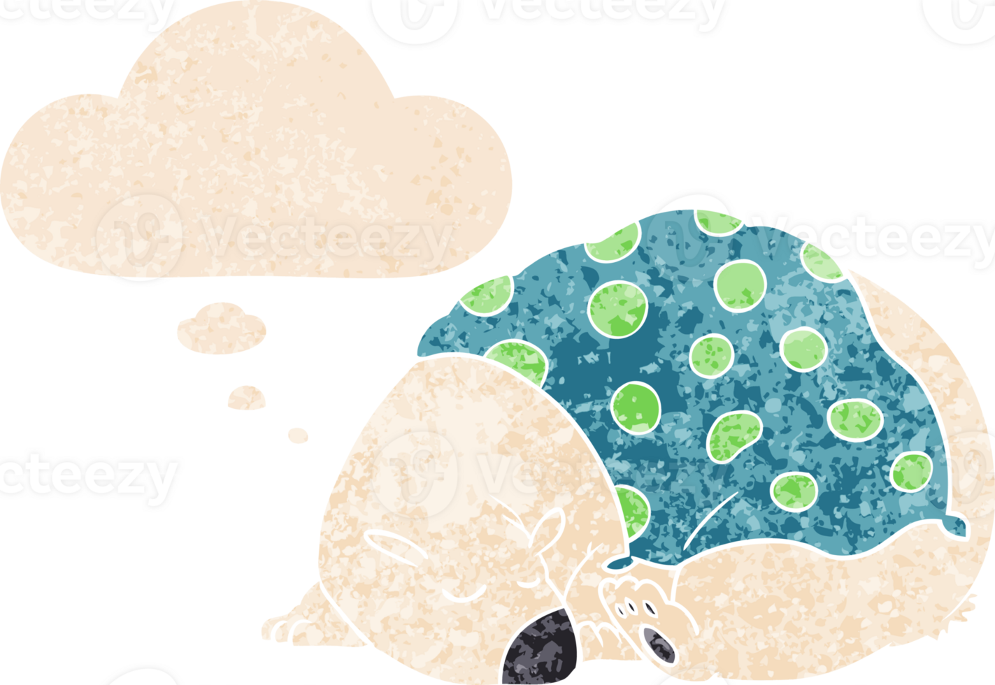 cartoon polar bear sleeping with thought bubble in grunge distressed retro textured style png