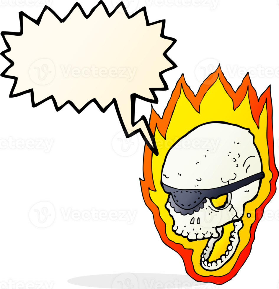 cartoon flaming pirate skull with speech bubble png