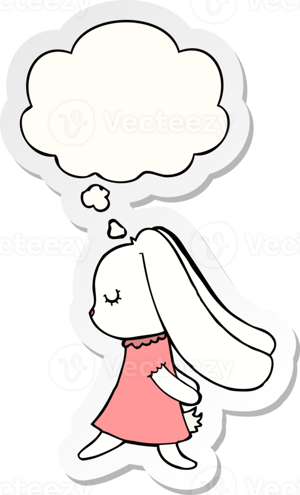 cute cartoon rabbit with thought bubble as a printed sticker png