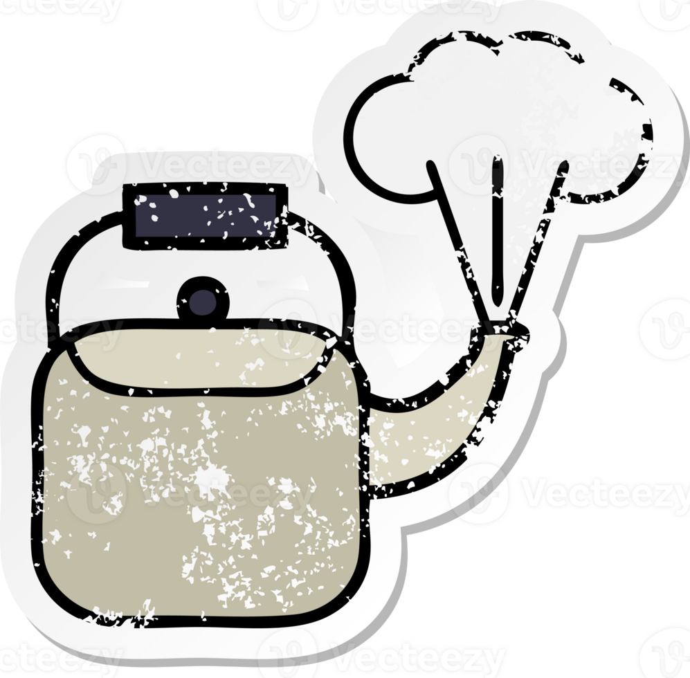 distressed sticker of a cute cartoon steaming kettle png