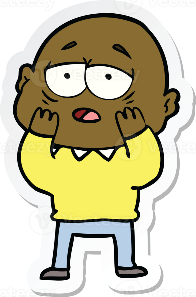 sticker of a cartoon tired bald man png