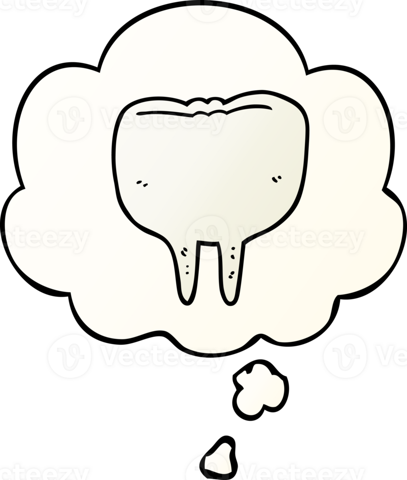 cartoon tooth with thought bubble in smooth gradient style png