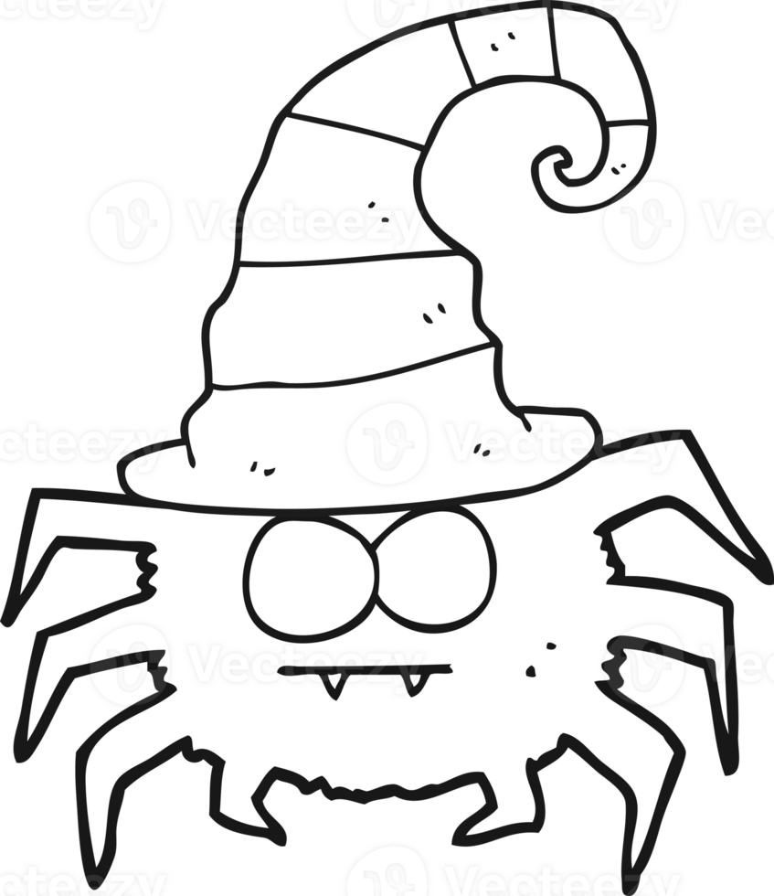 hand drawn black and white cartoon halloween spider png
