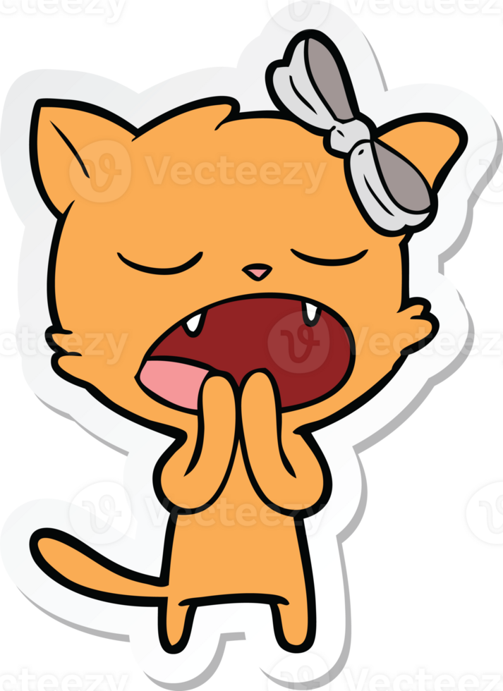sticker of a cartoon yawning cat png