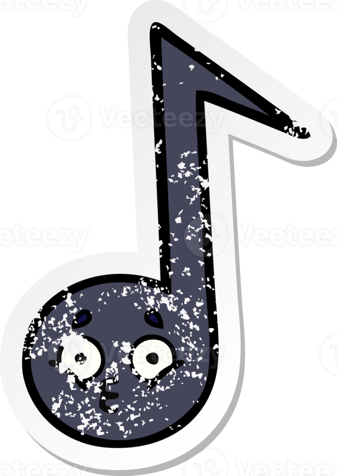 pegatina angustiada de una linda nota musical de dibujos animados png