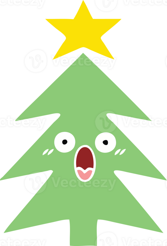 flat color retro cartoon of a christmas tree png