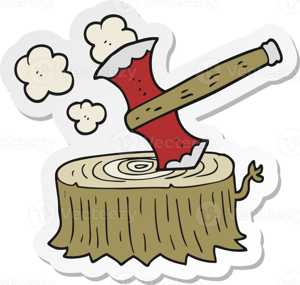 sticker of a cartoon tree stump and axe png