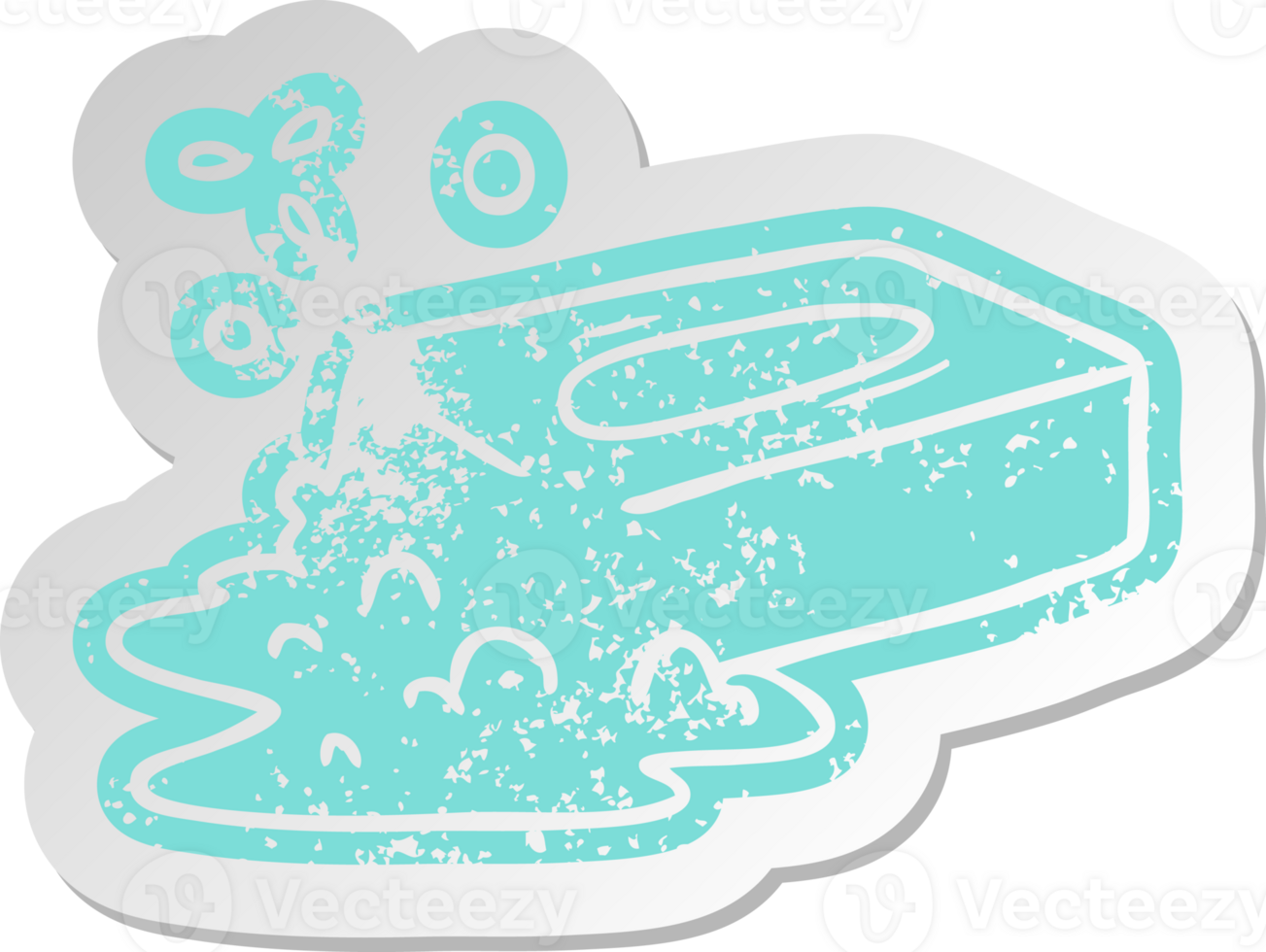 distressed old cartoon sticker of a bubbled soap png