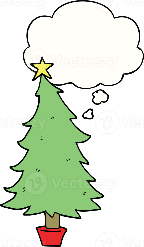 cartoon christmas tree with thought bubble png