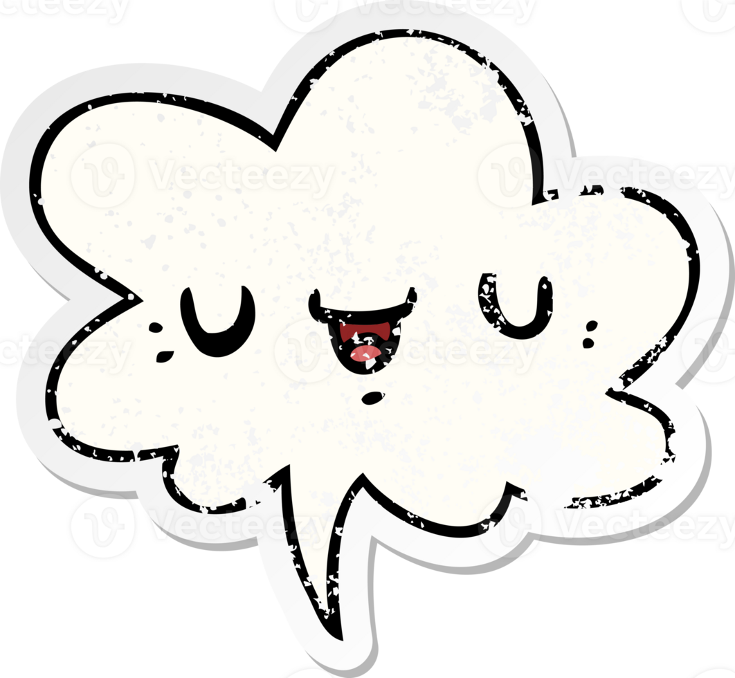 happy cartoon face with speech bubble distressed distressed old sticker png