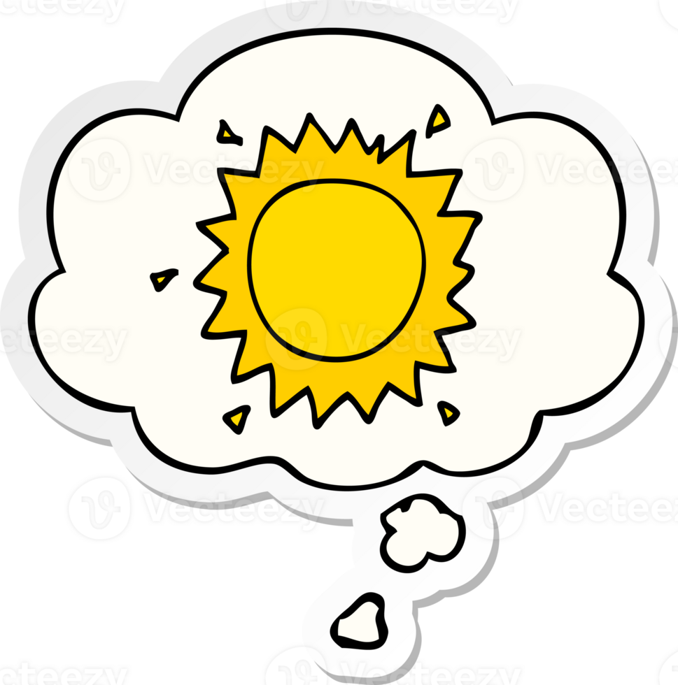 cartoon sun with thought bubble as a printed sticker png