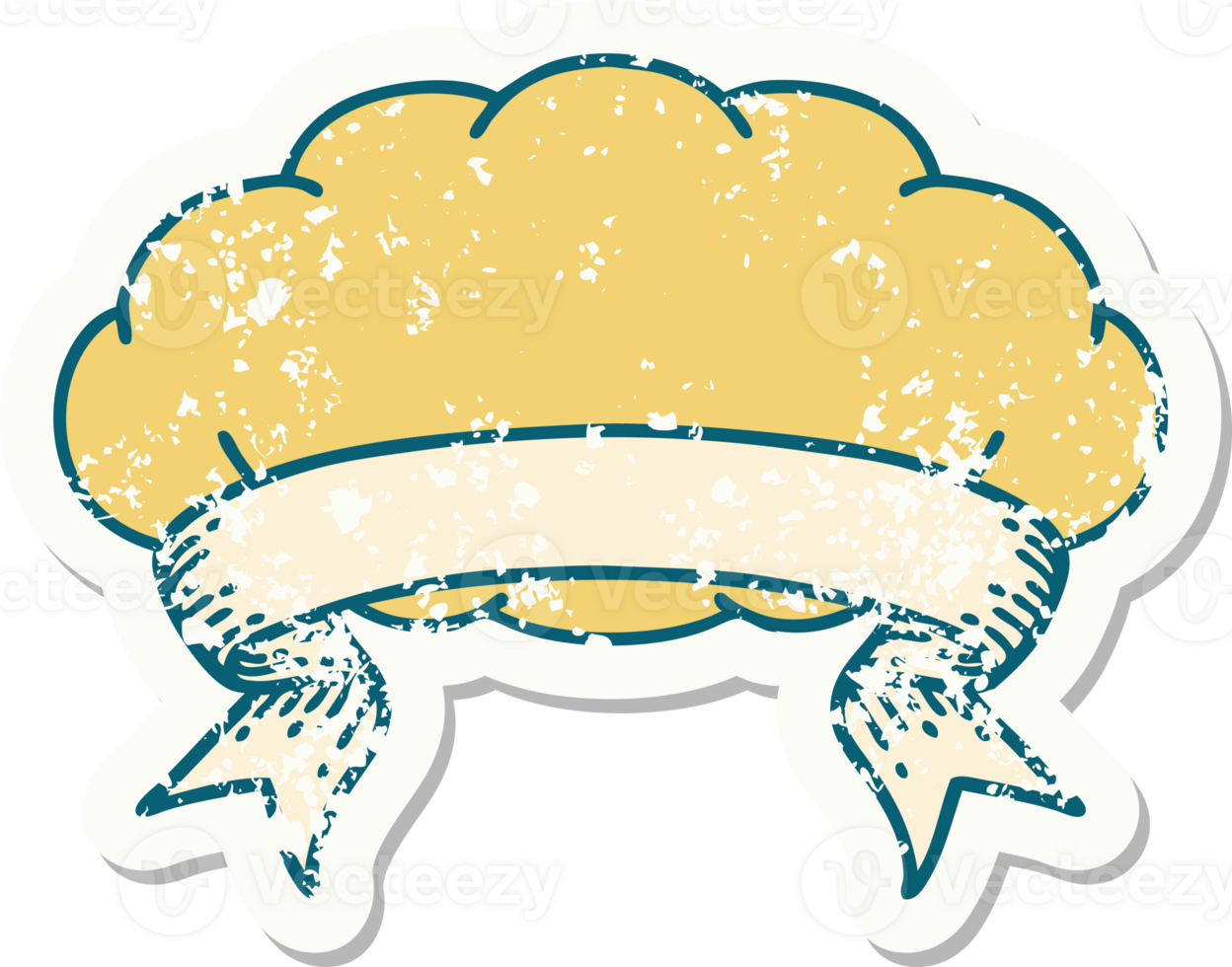 worn old sticker with banner of a grey cloud png
