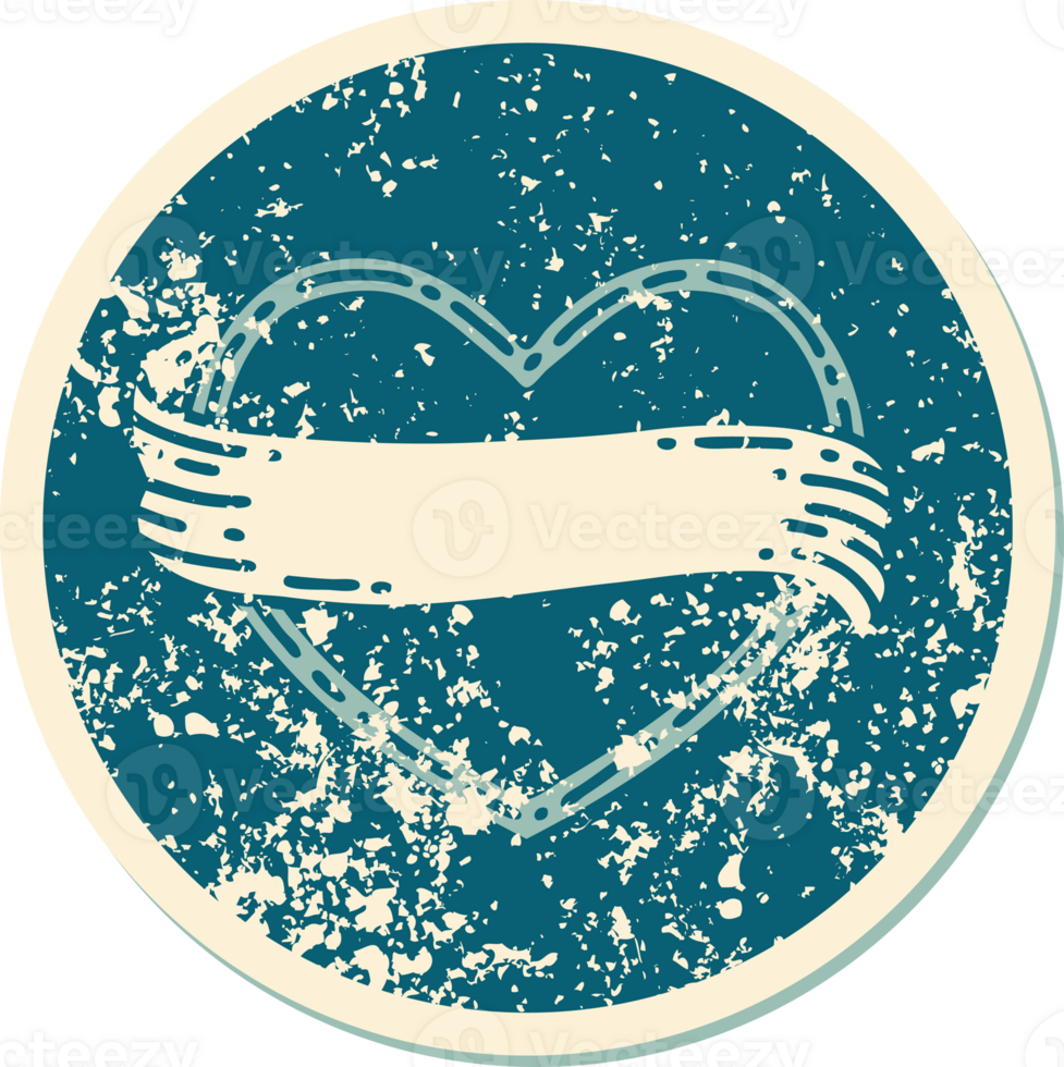 iconic distressed sticker tattoo style image of a heart and banner png