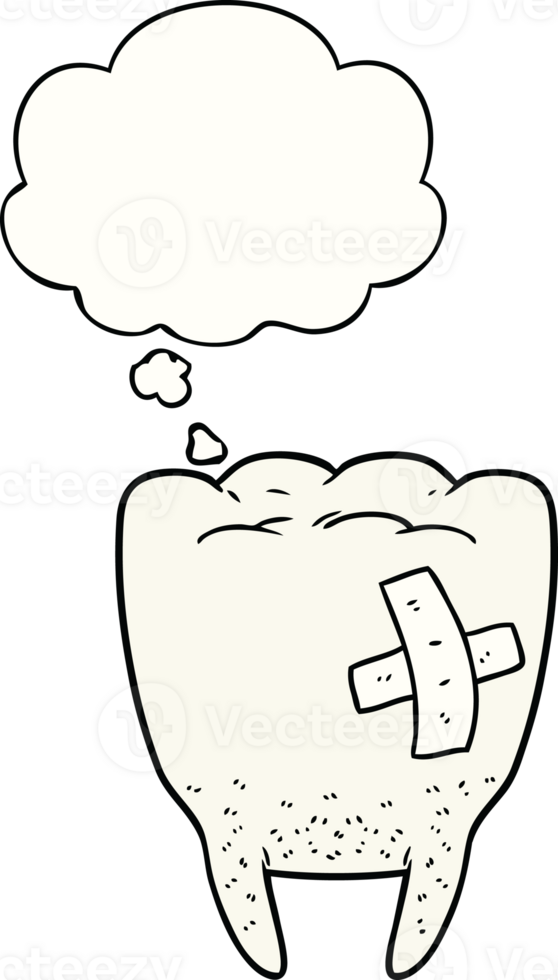 cartoon bad tooth with thought bubble png