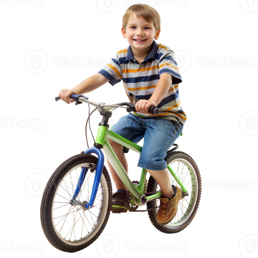 un' giovane ragazzo è equitazione un' verde e blu bicicletta png