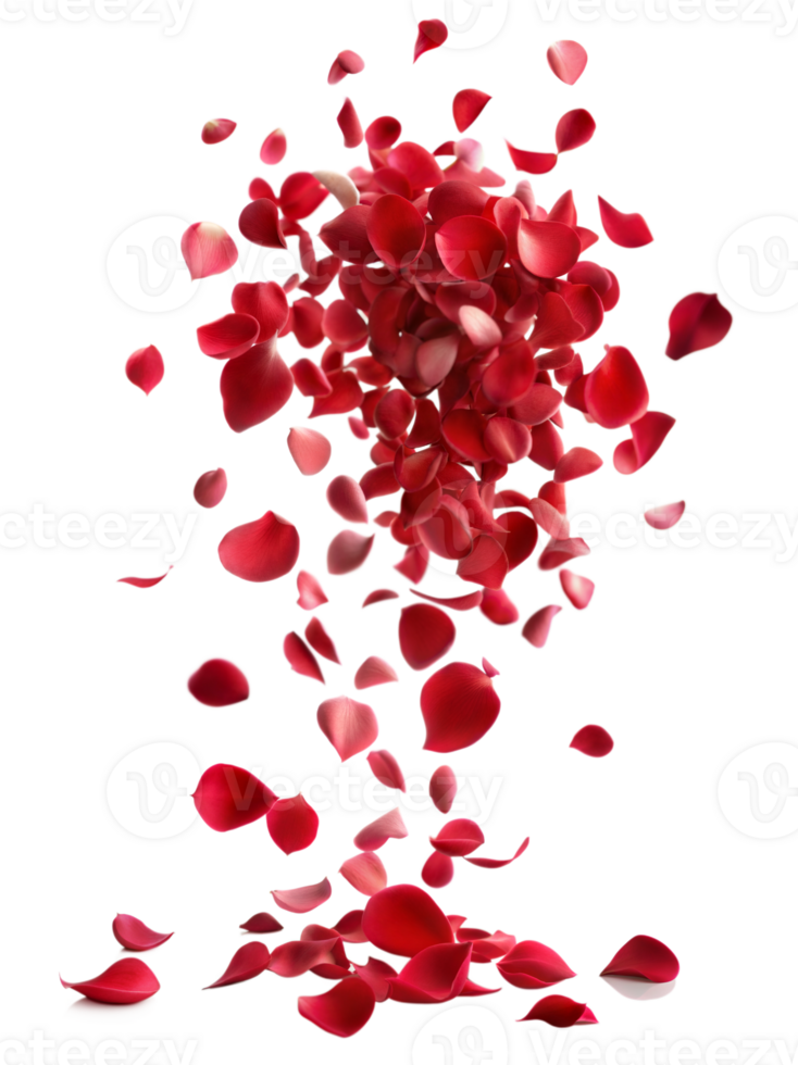 A bunch of red petals are scattered in the air, creating a sense of movement png