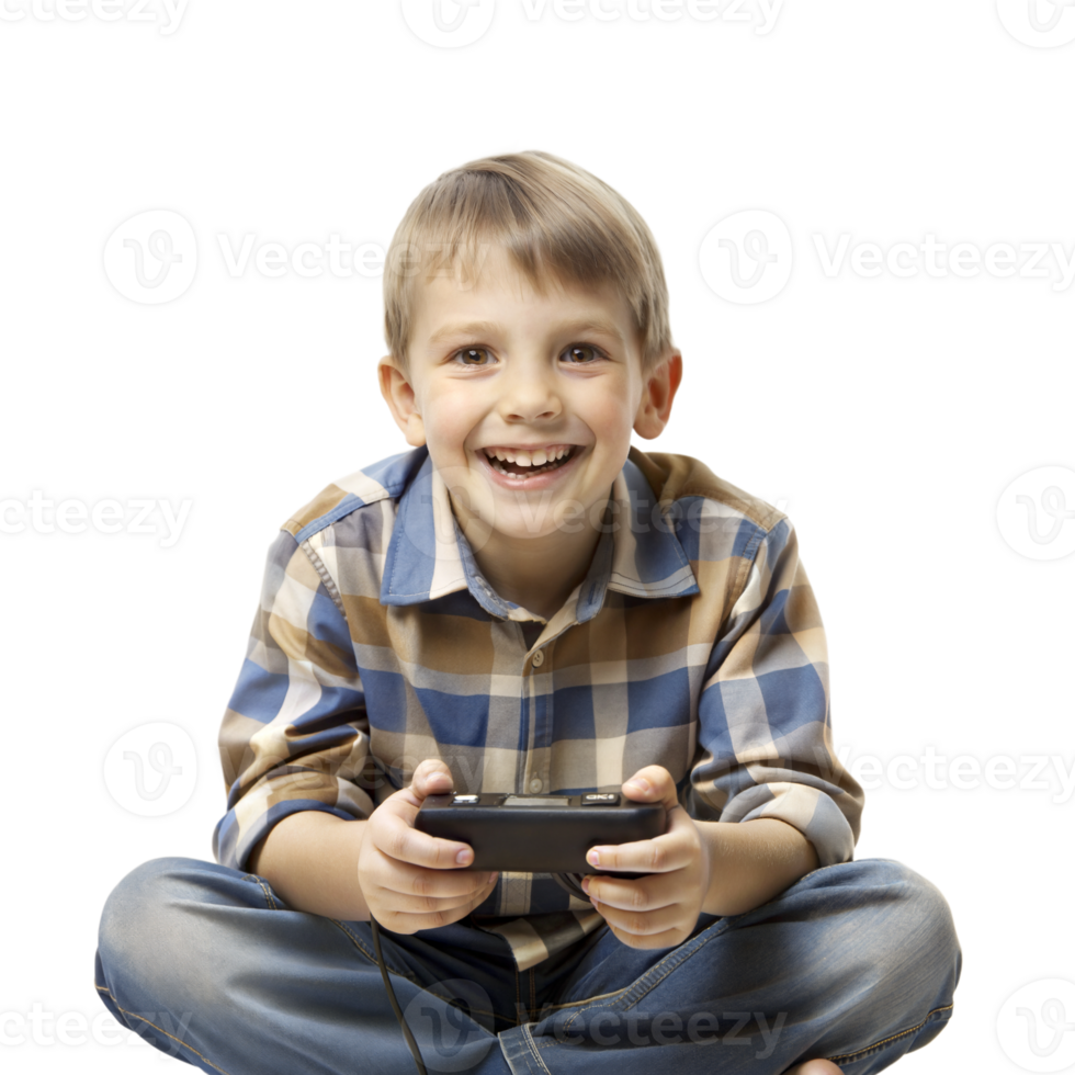 A young boy is sitting on the floor and playing a game png