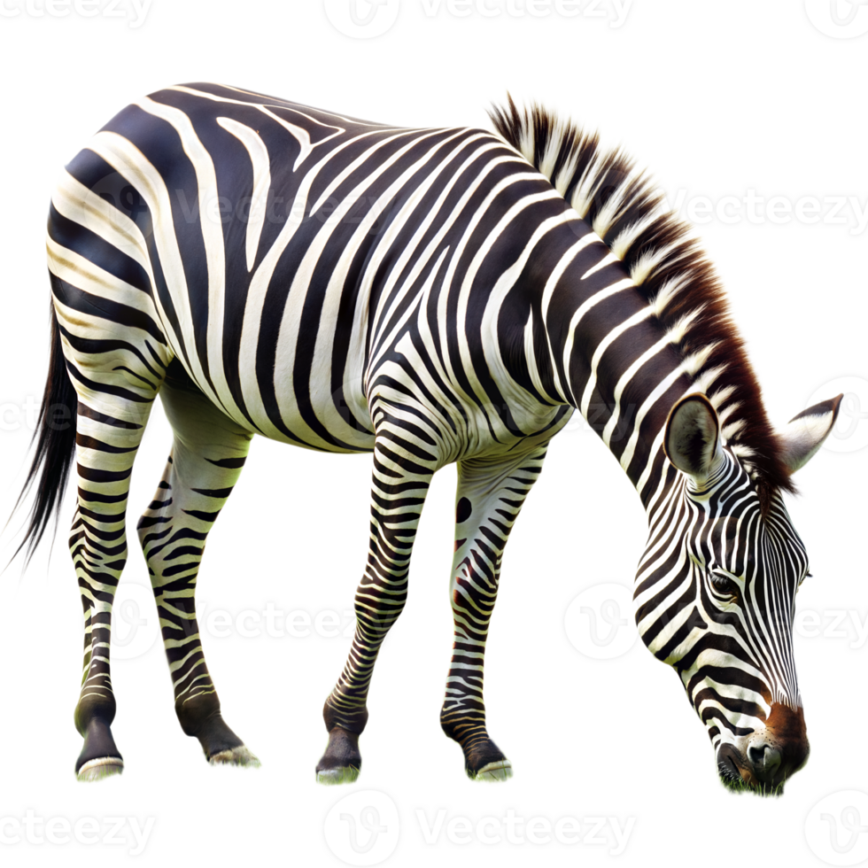 A zebra is eating grass in a field png