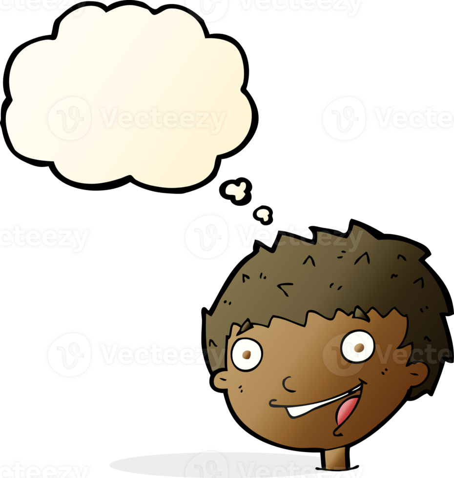 cartoon laughing boy with thought bubble png