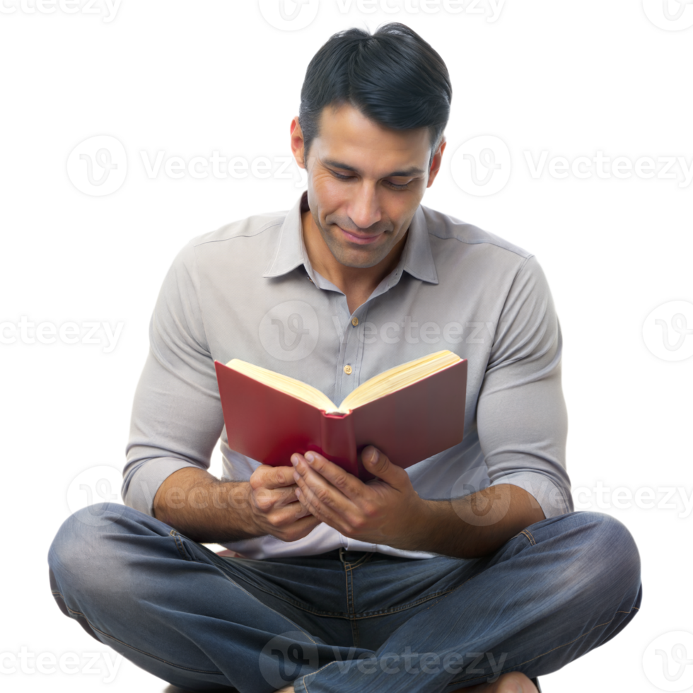 A man is sitting on the floor reading a book png
